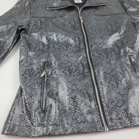 Vintage Y2K Club Kids Metallic Snake Print Moto Jacket & Skirt Set Silver Black - Picture 3 of 16